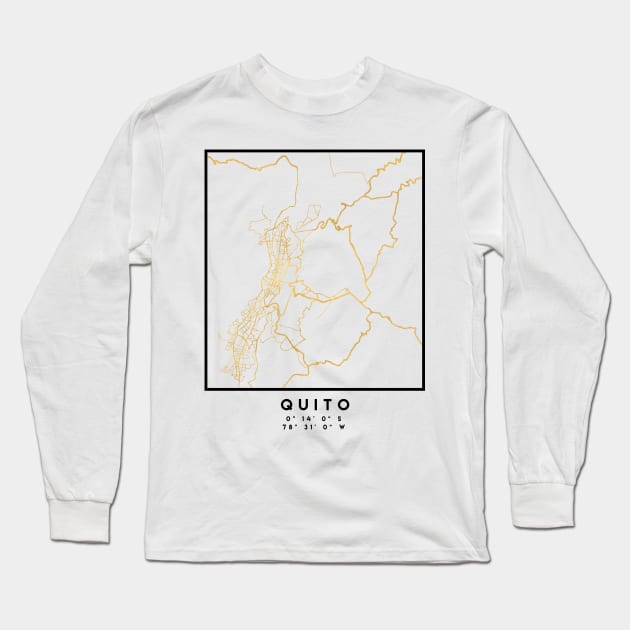 QUITO ECUADOR CITY STREET MAP ART Long Sleeve T-Shirt by deificusArt